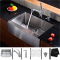 Kraus Stainless Steel Farmhouse Kitchen Sink, Faucet and Dispenser
