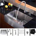 Kraus Stainless Steel Farmhouse Kitchen Sink, Faucet and Dispenser