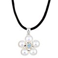 Sterling Silver FW Pearl and Blue Topaz Flower Necklace (10-10.5 mm)