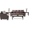 7 Piece Living Room Package: Leather Sofa and Leather Loveseat, 3 Tables and 2 Lamps