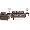 7 Piece Living Room Package: Leather Sofa and Leather Chair, Coffee Table, 2 End Tables and 2 Lamps