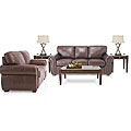 7 Piece Living Room Package: Leather Sofa and Leather Loveseat, Coffee Table, 2 End Tables and 2 Lamps