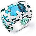Turquoise Resin and Silver Flower Ring
