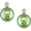 14k Gold FW Pistachio Pearl and 1/10ct TDW Diamond Earrings (8-8.5mm)