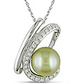 14k Gold 1/4ct TDW FW Pistachio Pearl Necklace (9-9.5 mm)