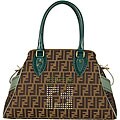 Fendi Tobacco and Green Studded Bag Du Jour