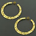 18k Gold over Silver Textured Hoop Earrings (Italy)