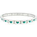 Silvertone and White Enamel Forest Green Heart Bangle Bracelet