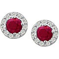 14k White Gold Ruby and 1/6ct Diamond Earrings