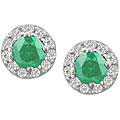 14k White Gold Emerald and 1/6ct Diamond Earrings