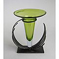 Lime Green Glass Vase on Iron Stand