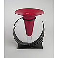 Red Glass Vase on Iron Stand