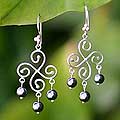 Sterling Silver 'Pinwheel' Hematite Chandelier Earrings (Peru)