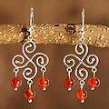 Sterling Silver Carnelian 'Pinwheel' Chandelier Earrings (Peru)