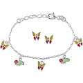 Silver Enamel Charm Bracelet and Earrings Set