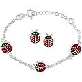 Sterling Silver Ladybug Charm Bracelet and Earrings Set