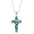 Silver Mother of Pearl Mosaic Cross Necklace