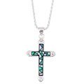 Sterling Silver Mother of Pearl Mosaic Cross Necklace