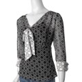 Piano Brand Women's Link Print V-neck Sheer Top