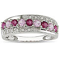 10k White Gold Pink Sapphire, Ruby and Diamond Ring