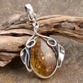 Sterling Silver Honey Baltic Amber Leaf Pendant (Poland)