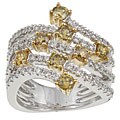 18k Gold 1 4/5ct TDW Fancy Yellow and White Diamond Ring (H-I, I1) (Size 6.5)