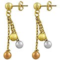 14k Tri-Color Gold Balls Drop Earrings