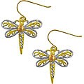 14k Tri-color Gold Filigree Design Dragonfly Earrings