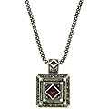 Sterling Silver Marcasite and Garnet Square Necklace