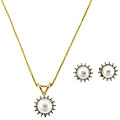 Sterling Silver Pearl and Diamond Accent Pendant and Earring Set