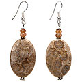Handmade Silver Fossil Coral and Tiger's Eye Earrings (Thailand)