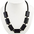 Sterling Silver Black Sardonyx Bead Necklace (Thailand)