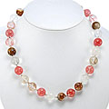 Handmade Silver Pink and Brown Quartz Bead Necklace (Thailand)