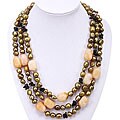 Sterling Silver FW Pearl, Crystal and Agate Bead Necklace (China) (13.5-14 mm)
