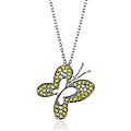 Sterling Silver Created Yellow and White Sapphire Butterfly Necklace