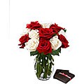 Candy Cane Roses with Contempo Vase and Chocolates (Set of 12)