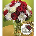 Holiday Tradition Roses with Contemporary Vase and Chocolates