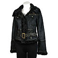 Basic Line Women's Black Faux Shearling Belted Jacket
