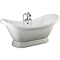 Classique White 73-inch Double Slipper Pedestal Tub and Faucet