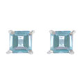Sterling Silver Created Blue Topaz 4-mm Square Stud Earrings