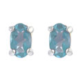Sterling Silver Created Blue Topaz Oval Stud Earrings