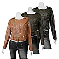 Si Style Junior's Embellished Collarless Belted Faux Leather Jacket