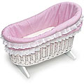Badger Basket Co. Pink Gingham Liner Wicker Doll Cradle