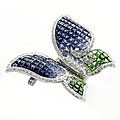 18k Gold Sapphire, Tsavorite, 1/2ct TDW Diamond Broach (H-I, SI2)