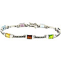 Sterling Silver Marcasite Multi-square Cubic Zirconia Bracelet