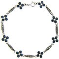 Sterling Silver Marcasite and Blue Cubic Zirconia Flower Bracelet