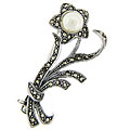 Sterling Silver Marcasite/ Simulated Pearl Flower Brooch (6 mm)