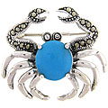 Sterling Silver Marcasite and Turquoise Crab Brooch