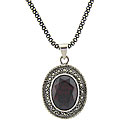Sterling Silver Marcasite and Red Oval Cubic Zirconia Necklace