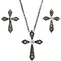 Sterling Silver Marcasite Cubic Zirconia Necklace and Earring Set